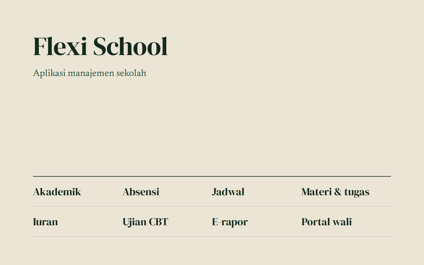 Tampilan aplikasi manajemen sekolah Flexi School