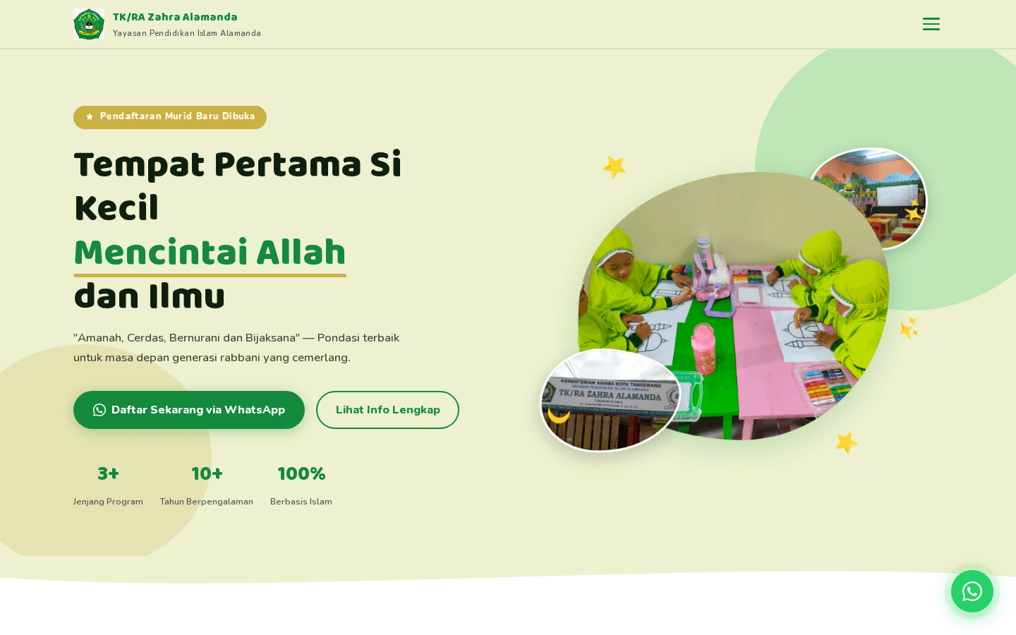 Halaman depan website TK/RA Zahra Alamanda